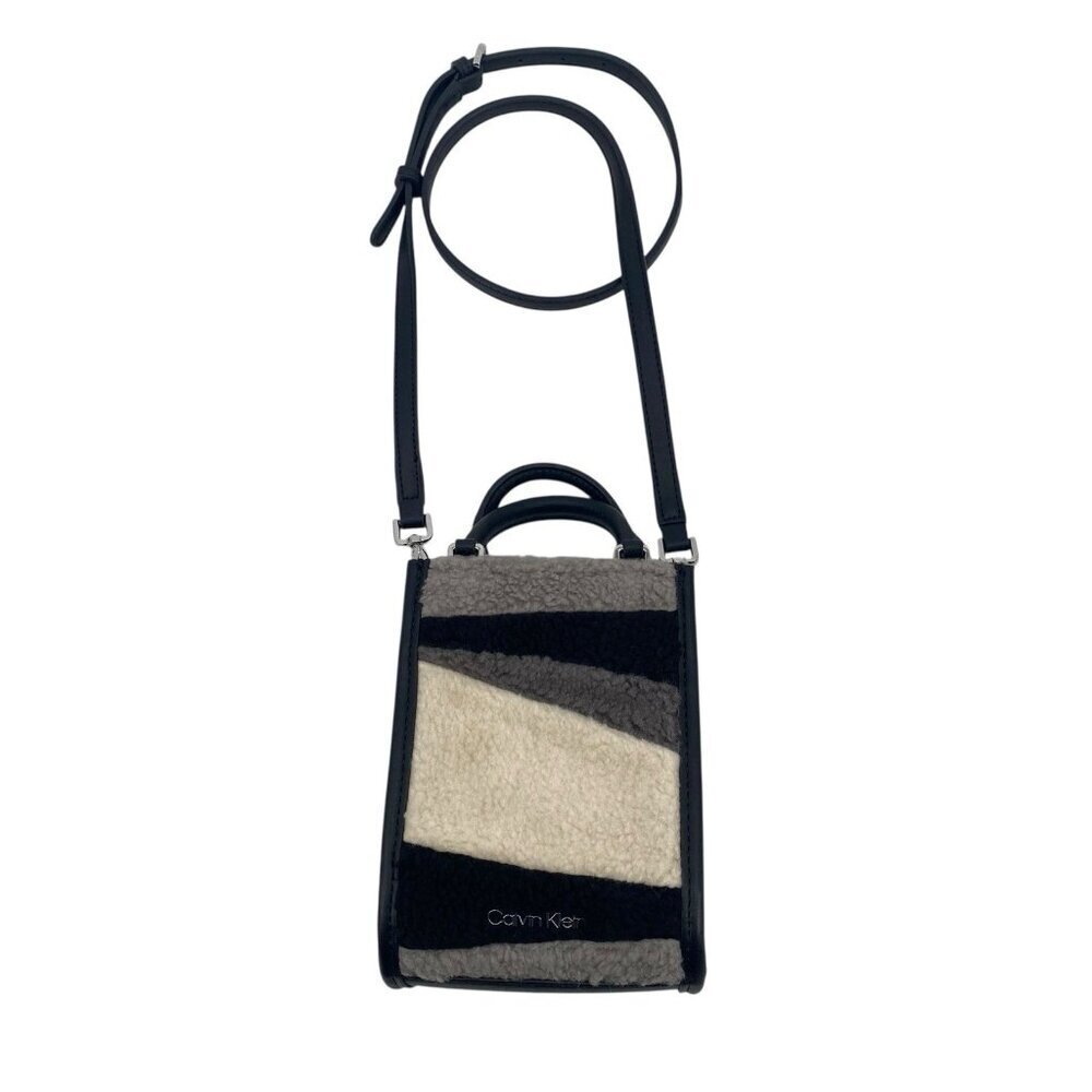 Calvin Klein Moon Crossbody Purse Black White Grey Shearing Fabirc Bag
